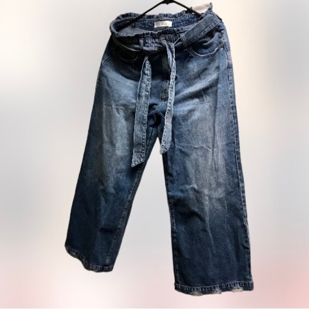 AROLY ULTRA HIGH RISE BELTED PAPERBAG WIDE LEG JEANS